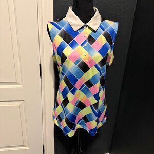 Fila Sport Golf Fitted Polo Shirt Woman’s M Multicolor Geometric Print